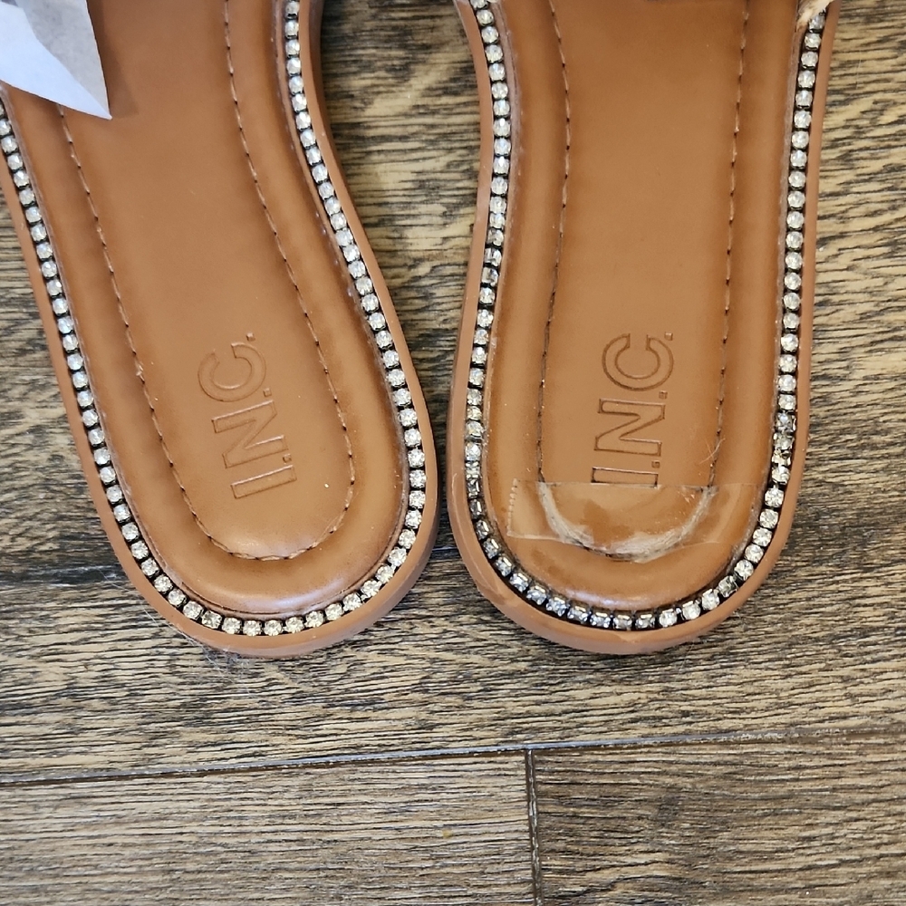 INC International Concepts Tan Woven Sandals with Crystal Accents - Picture 4 of 10